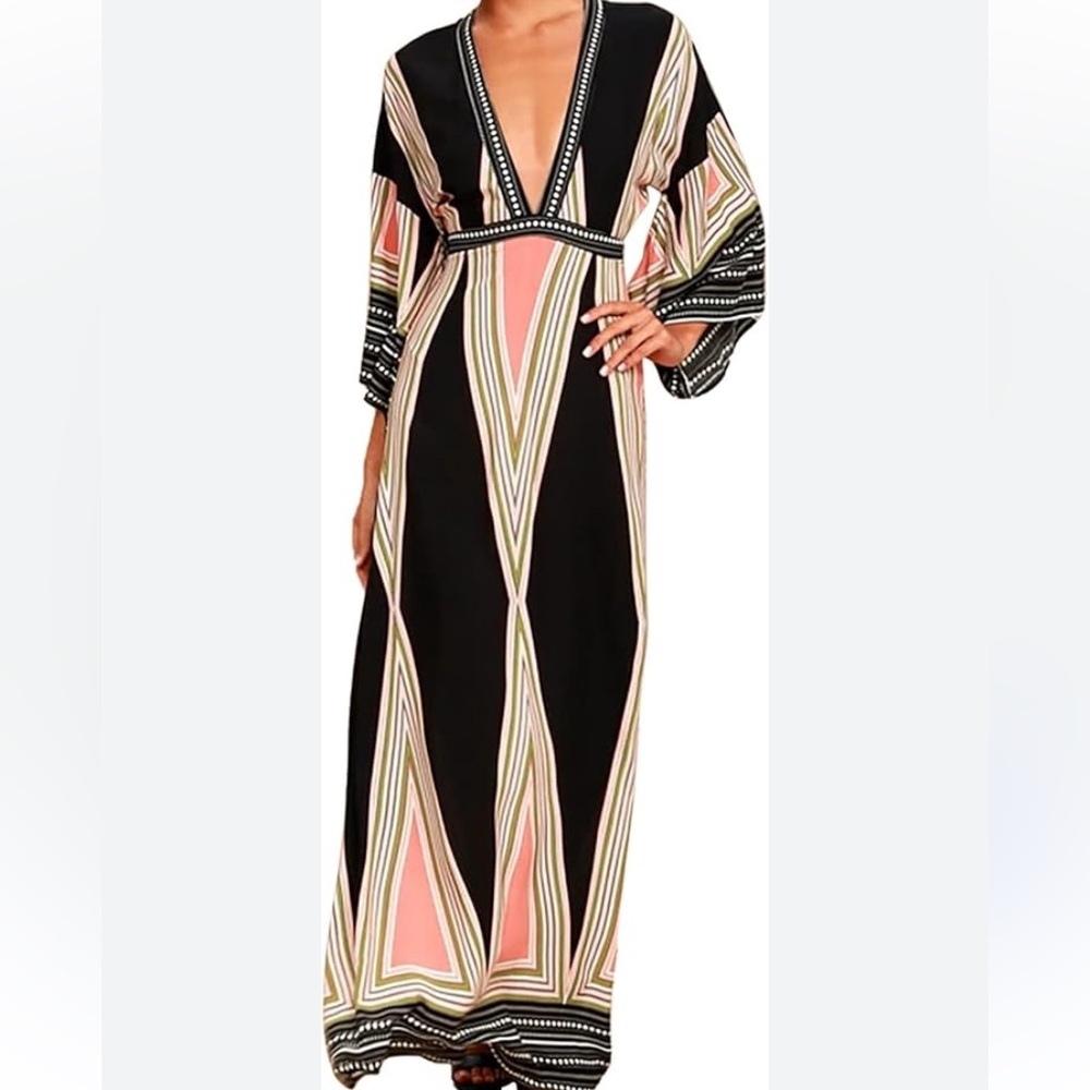 Lulus Montecito black print maxi dress